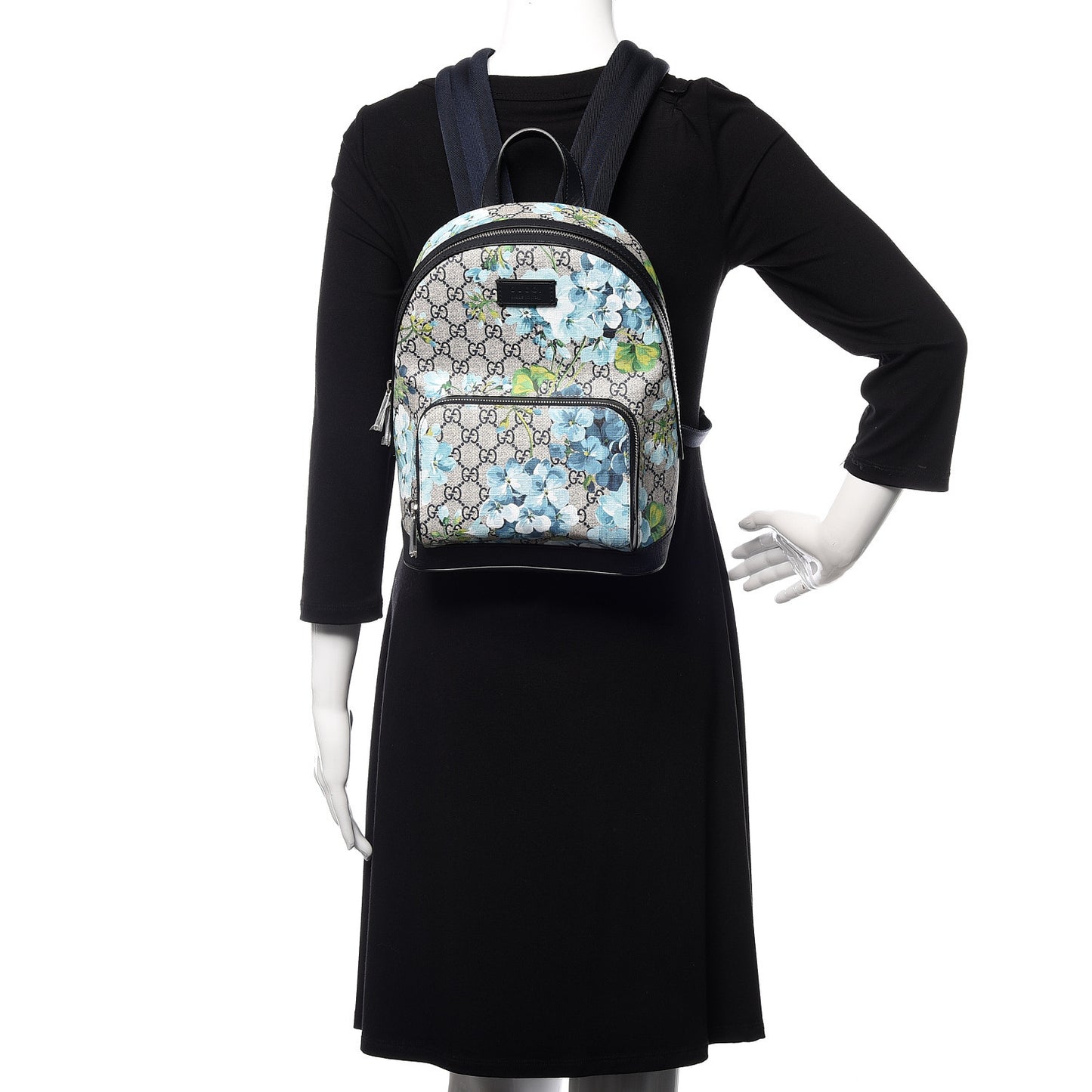 GG Supreme Monogram Blooms Small Day Backpack Blue