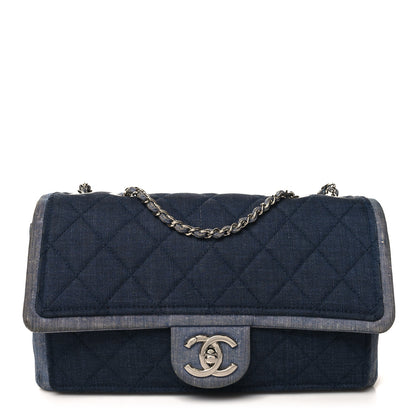 Chanel Denim Quilted Medium Graphic Flap Light Blue 1 of 13
