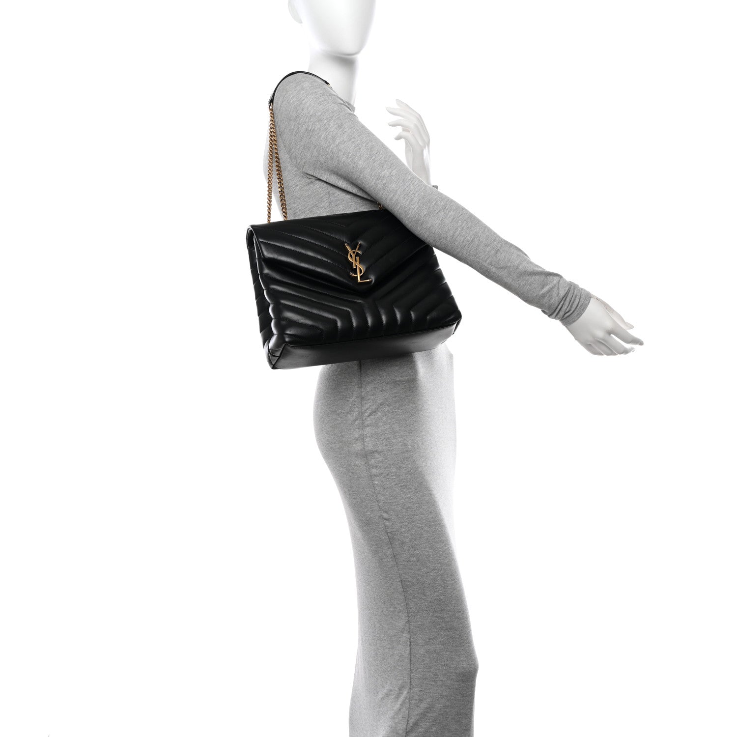 Saint Laurent Calfskin Y Quilted Monogram Medium Loulou Chain Satchel Black 2 of 13