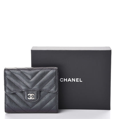 Chanel Iridescent Caviar Chevron Quilted Compact Flap Wallet Black 10 of 10