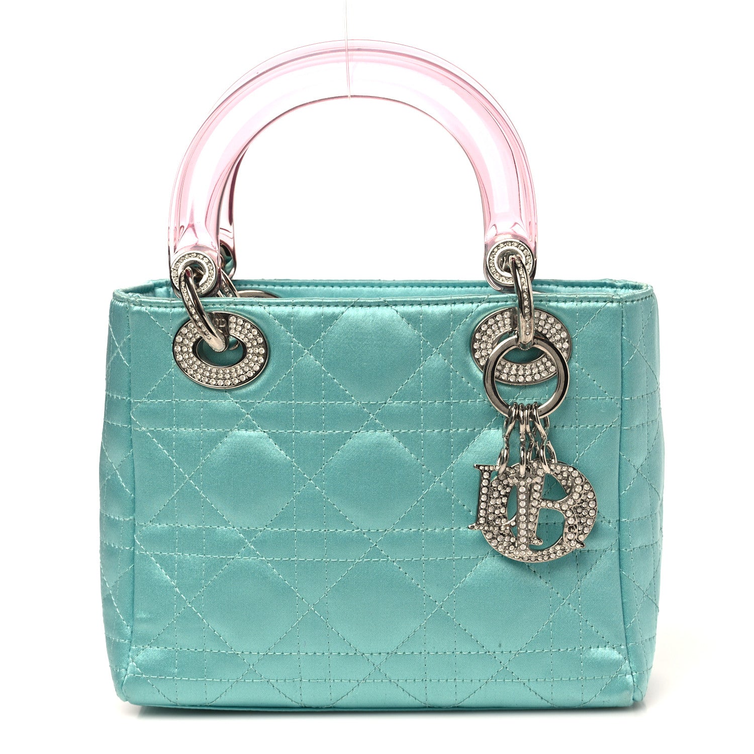 Christian Dior Satin Swarovski Crystal Acrylic PVC Cannage Mini Lady Dior Blue 1 of 12