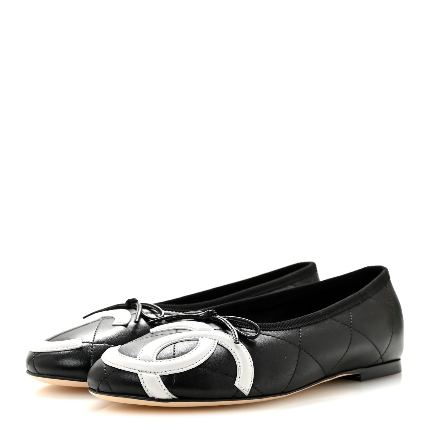 Lambskin Quilted CC Cambon Ballet Flats 36.5 Black White