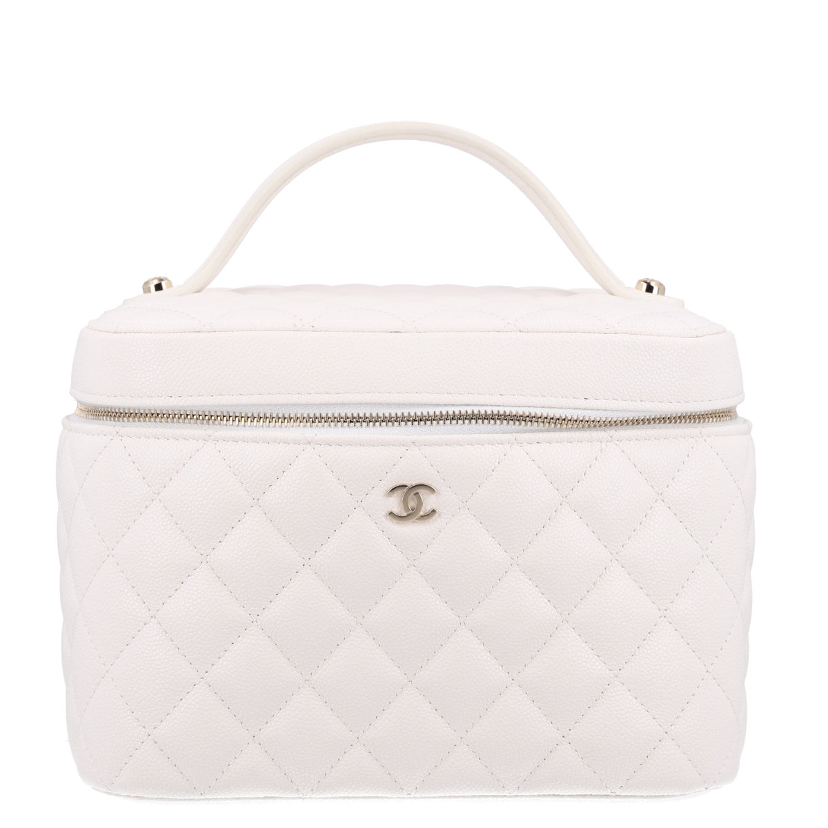 Caviar Quilted Large Vanity Pouch White