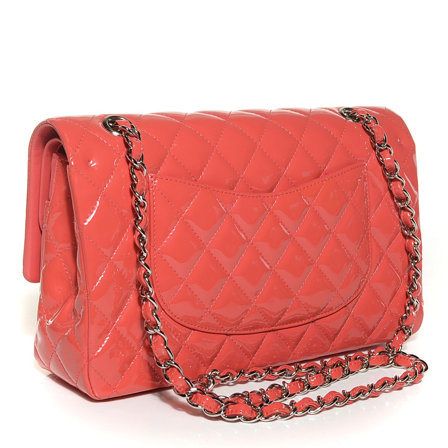 Patent Quilted Medium Double Flap Coral