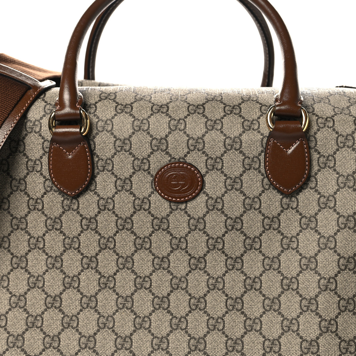 Gucci GG Supreme Monogram Azalea Calfskin Retro Interlocking G Large Duffle Bag Beige Ebony Brown Sugar 7 of 13