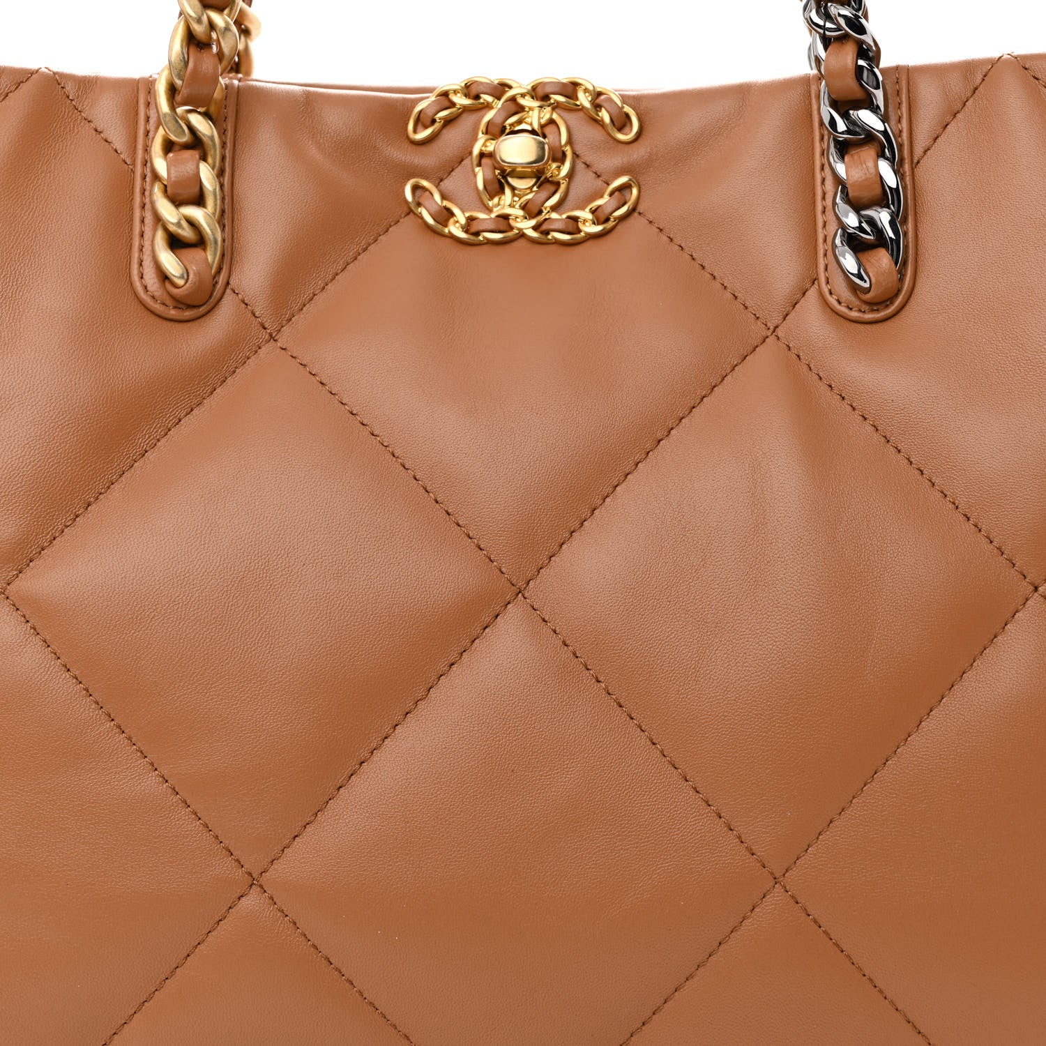 Chanel Lambskin Quilted Chanel 19 East West Shopping Bag Brown