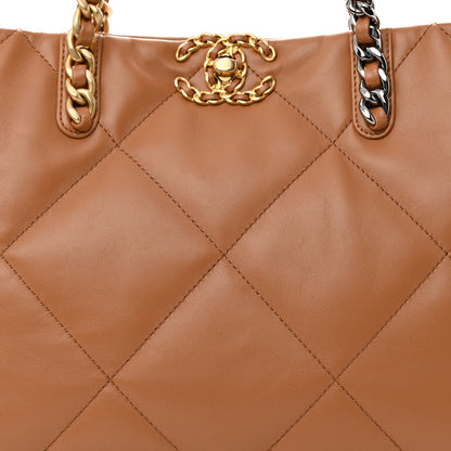 Chanel Lambskin Quilted Chanel 19 East West Shopping Bag Brown 8 of 11