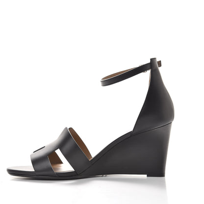 Hermes Calfskin Legend Wedge Sandals 40 Black 1 of 10