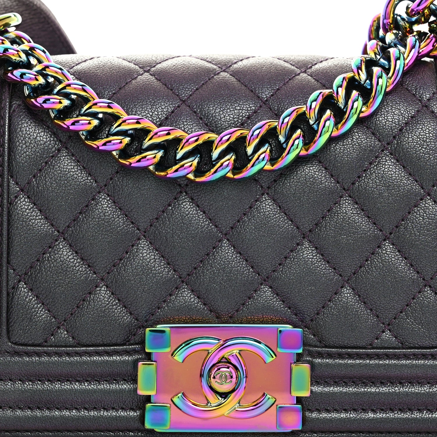 Chanel Iridescent Goatskin Quilted Small Boy Flap Purple 8 of 10