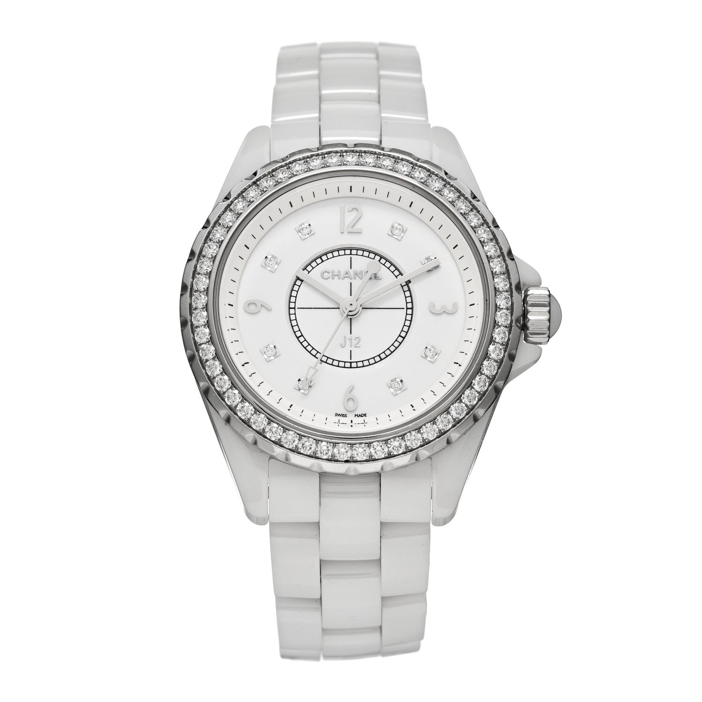 Stainless Steel Ceramic Diamond Bezel 33mm J12 Quartz Watch White