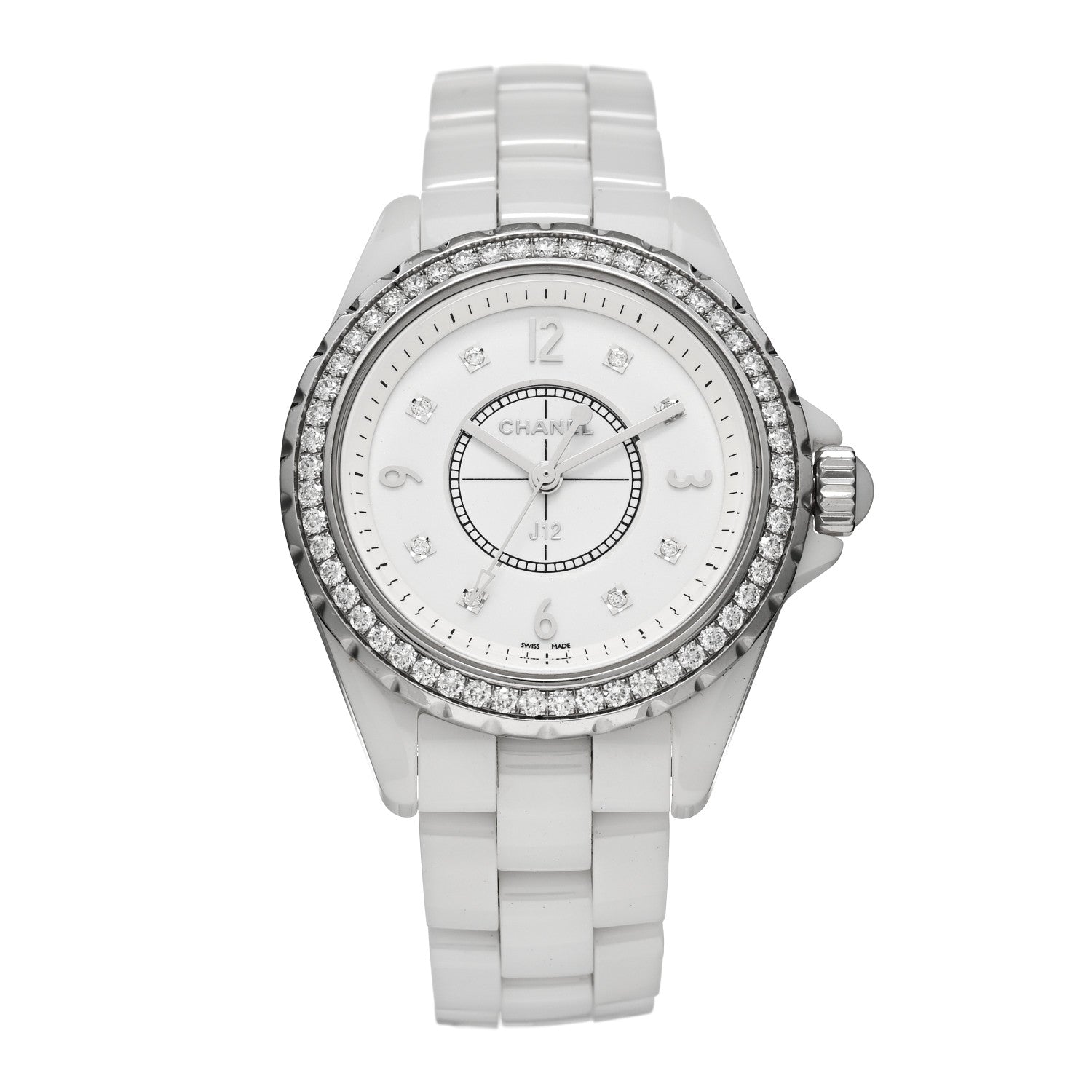 Chanel Stainless Steel Ceramic Diamond Bezel 33mm J12 Quartz Watch White 1 of 5