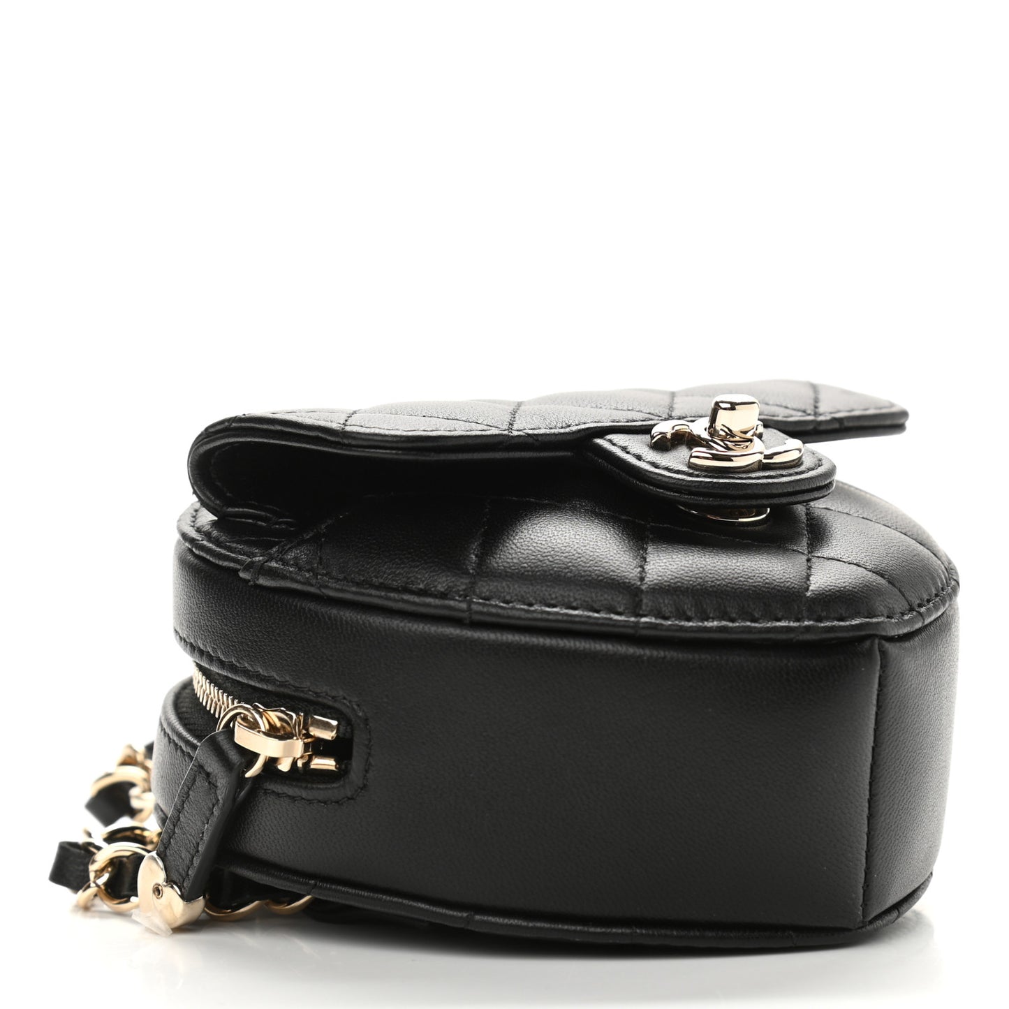 Lambskin Quilted CC In Love Heart Waist Belt Bag With Chain Black