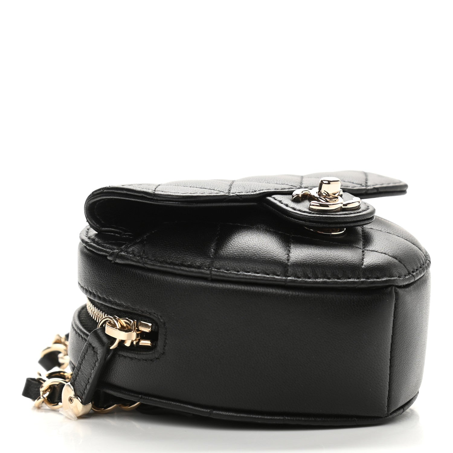 Chanel Lambskin Quilted CC In Love Heart Waist Belt Bag With Chain Black 4 of 10