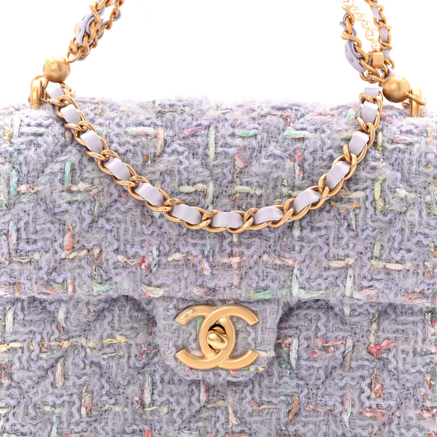 Chanel Tweed Quilted Pearl Twist Mini Rectangular Flap Purple 8 of 11
