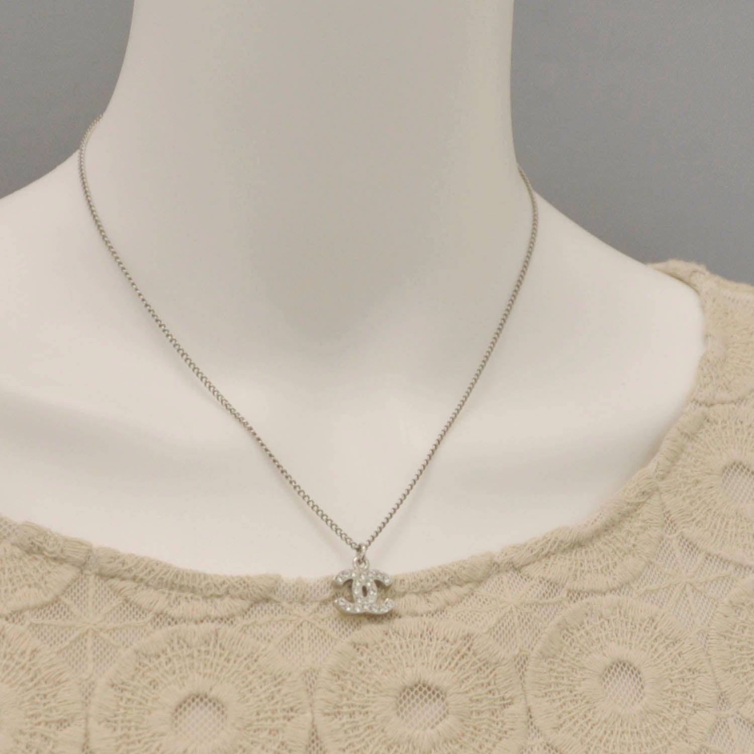 Chanel Swarovski Crystal CC Necklace Silver 2 of 5