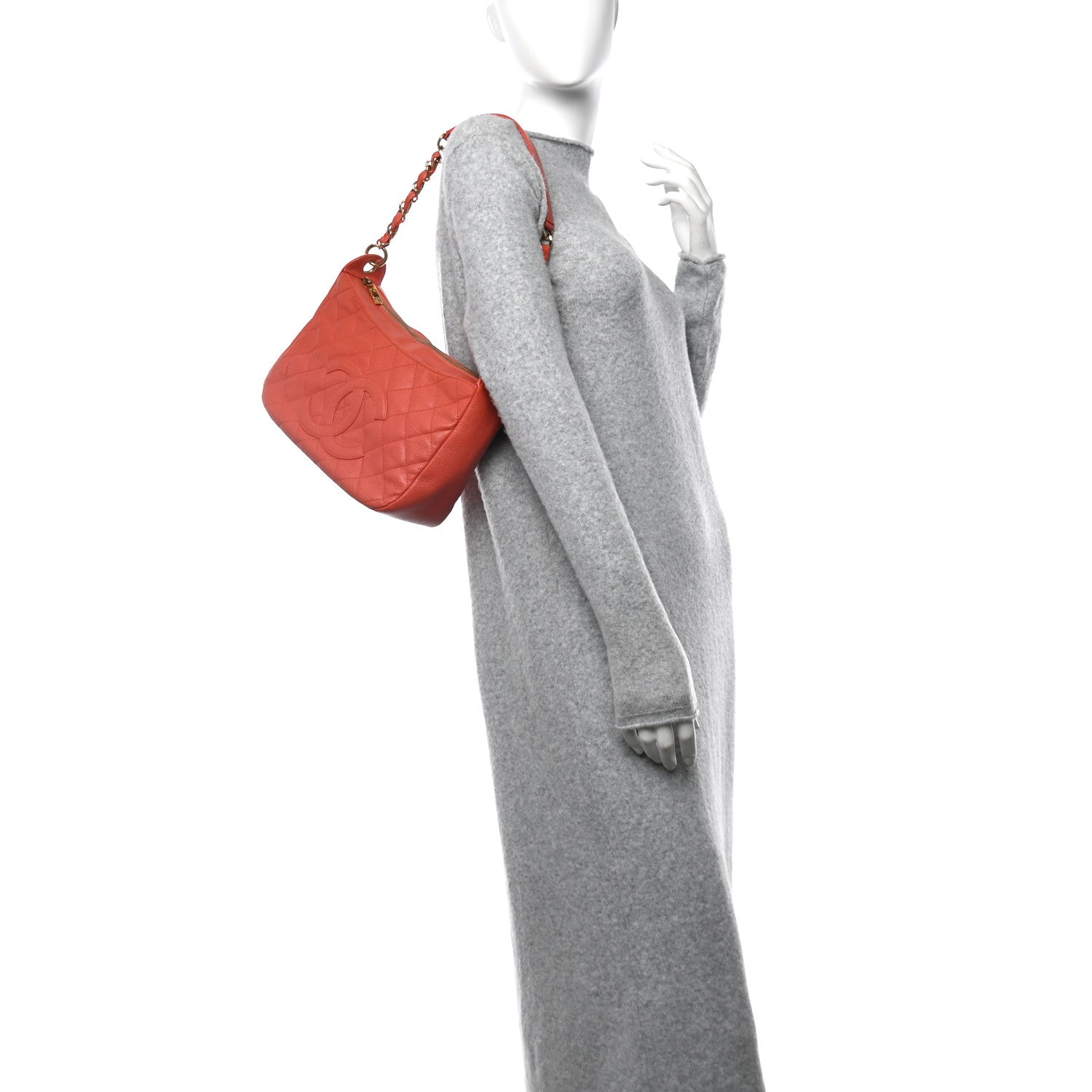 Chanel Caviar Quilted Timeless CC Shoulder Bag Coral 2 of 11