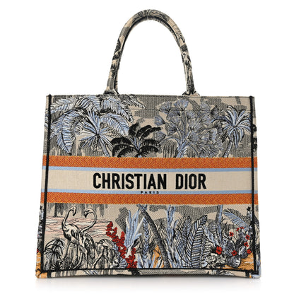 Christian Dior Canvas Embroidered Large Palm Tree Toile De Jouy Book Tote Multicolor 1 of 9