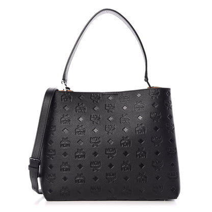 MCM Calfskin Ottomar Monogram Sarah Convertible Hobo Black 1 of 12