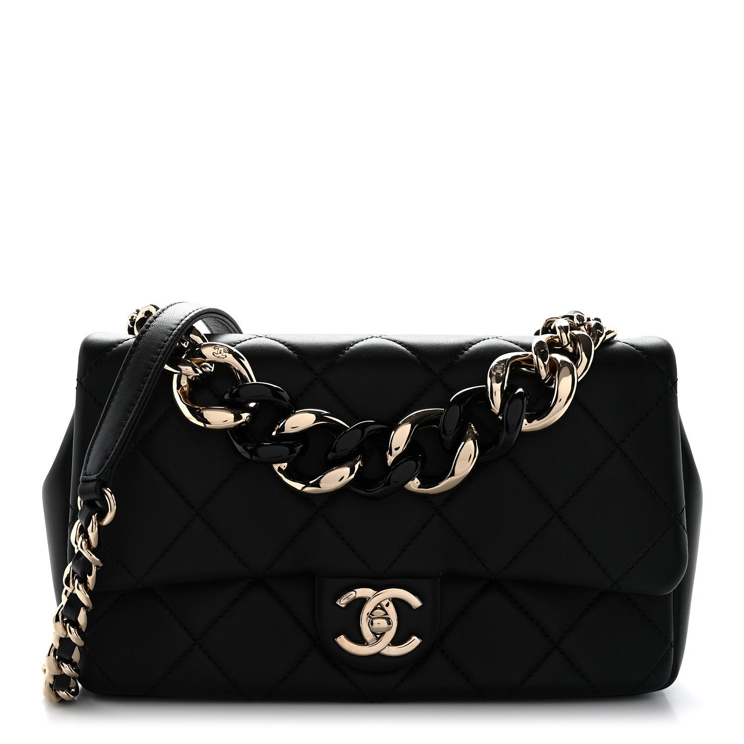 Chanel Lambskin Quilted Resin Bi-Color Chain Flap Bag Black 1 of 10