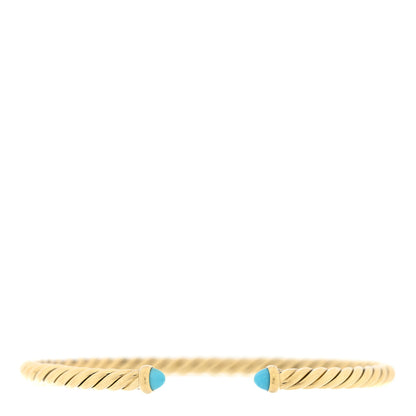 David Yurman 18K Yellow Gold Turquoise 4mm Cablespira Bracelet 1 of 3