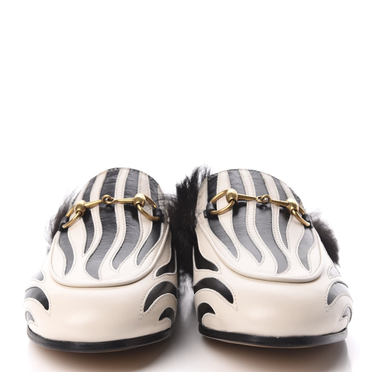 Malaga Kid Fur Zebra Inlay Womens Princetown Slippers 35.5 Mystic White Black
