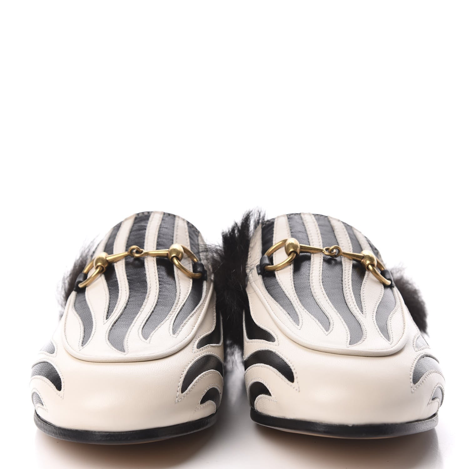 Gucci Malaga Kid Fur Zebra Inlay Womens Princetown Slippers 35.5 Mystic White Black 3 of 8