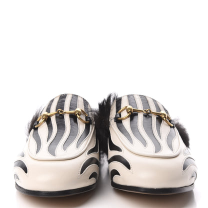 Gucci Malaga Kid Fur Zebra Inlay Womens Princetown Slippers 35.5 Mystic White Black 3 of 8