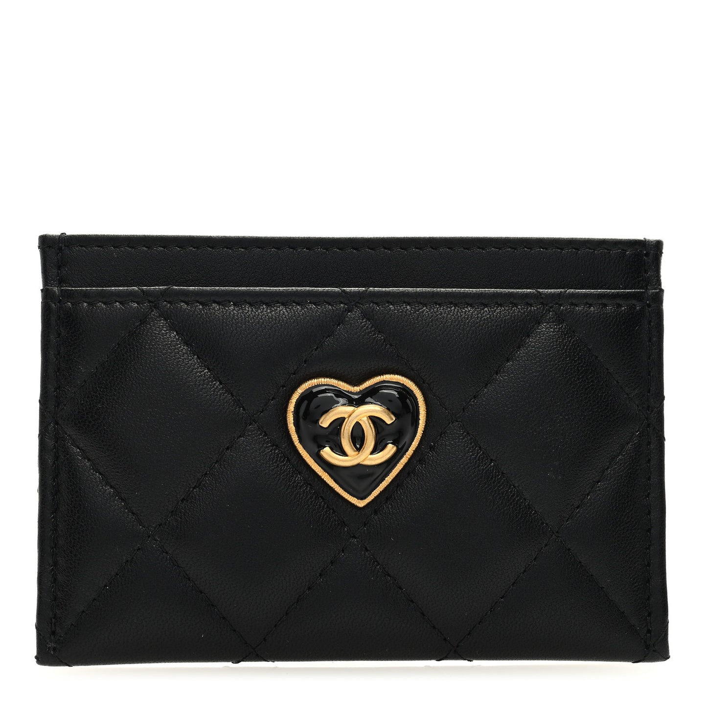 Lambskin Plexiglass Quilted Coco Love Card Holder Black