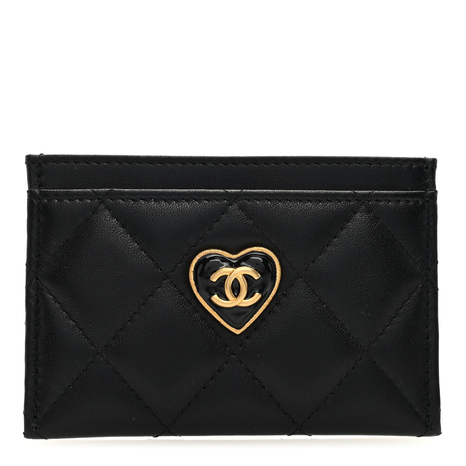 Chanel Lambskin Plexiglass Quilted Coco Love Card Holder Black 1 of 8