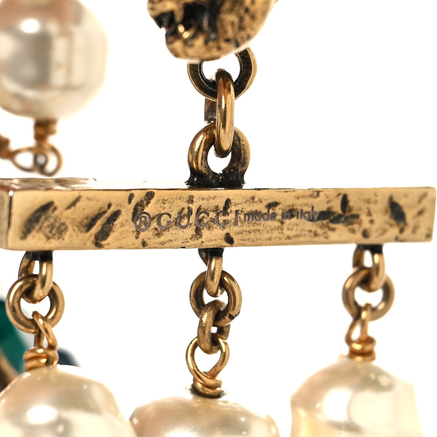 Gucci Metal Crystal Pearl Double G Bracelet Aged Gold Multicolor 8 of 8