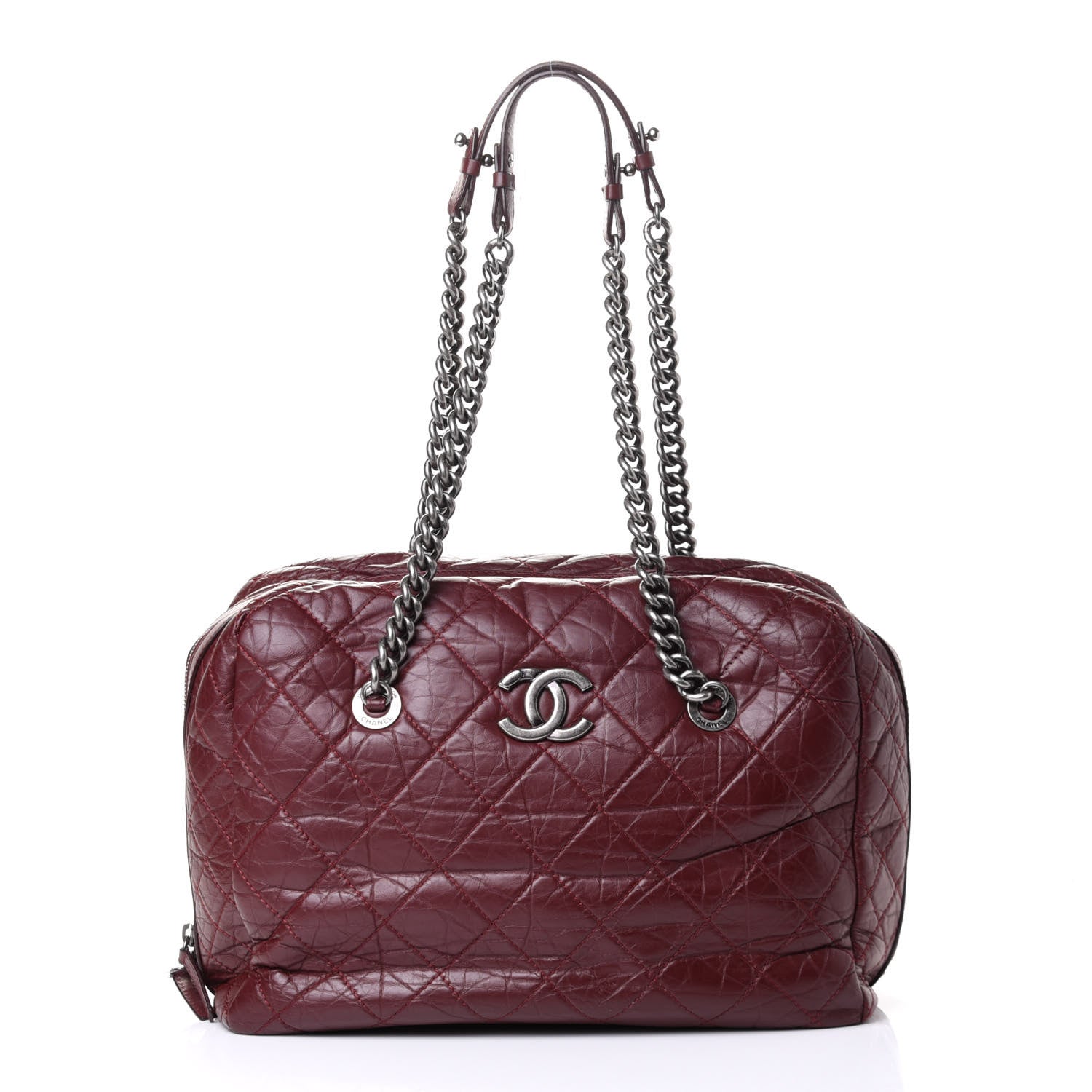 Chanel Aged Calfskin Quilted Large Secret Tag Bowling Bag Burgundy 1 of 4
