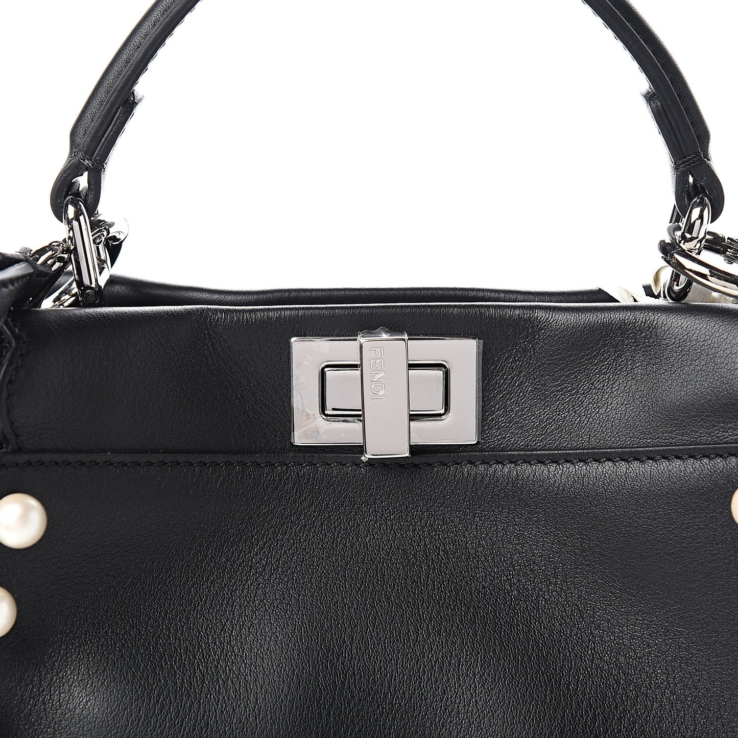 Vitello Seta Shiny Nappa Pearl Scallopped Studded Mini Peekaboo Iconic Satchel Black