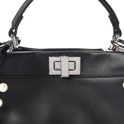 Fendi Vitello Seta Shiny Nappa Pearl Scallopped Studded Mini Peekaboo Iconic Satchel Black 9 of 9