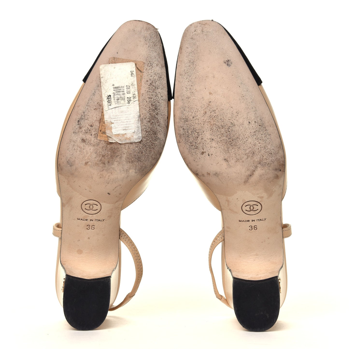 Goatskin Grosgrain Cap Toe CC Slingback Pumps 36 Beige Black