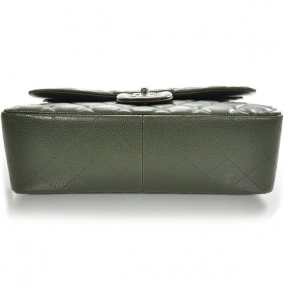 Caviar Jumbo Double Flap Dark Green