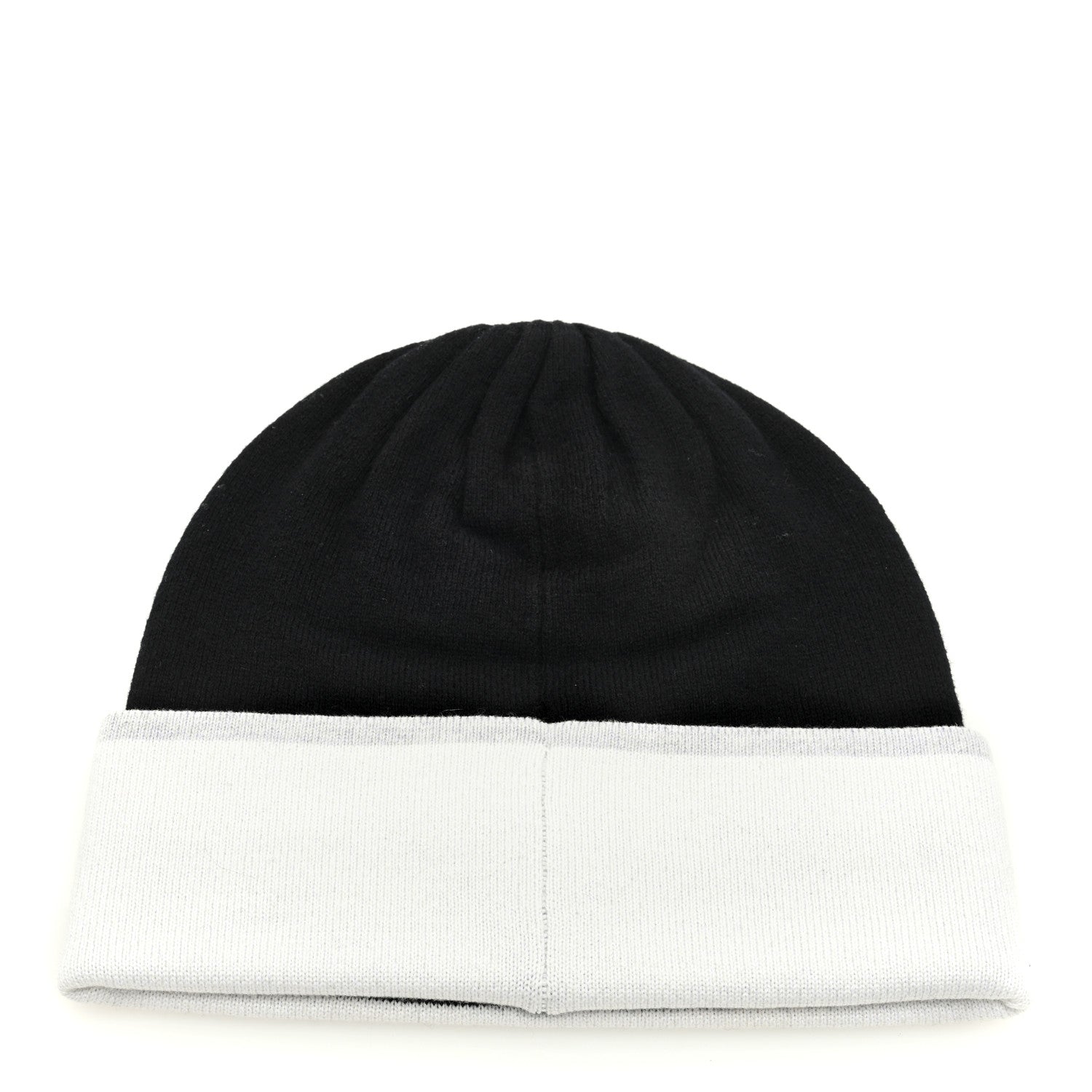 Chanel Cashmere Cotton CC Beanie Hat Black Light Grey White 2 of 4