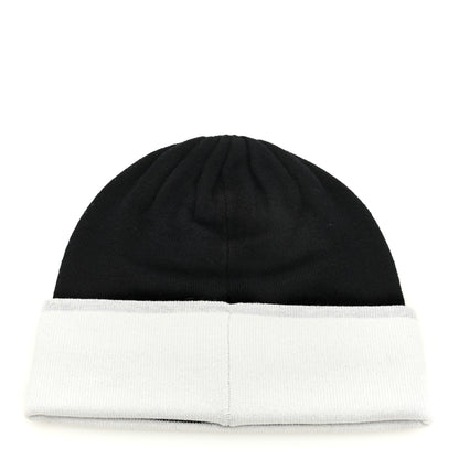 Chanel Cashmere Cotton CC Beanie Hat Black Light Grey White 2 of 4