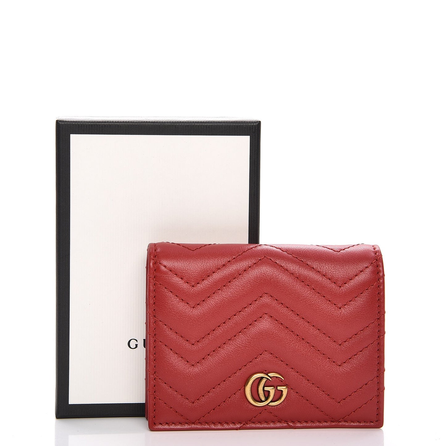 Calfskin Matelasse GG Marmont Card Case Hibiscus Red