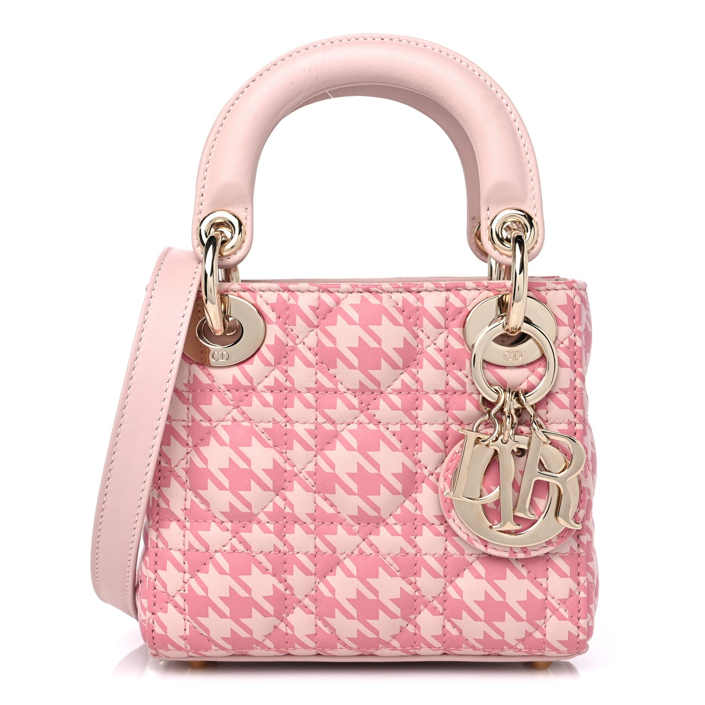 Lambskin Cannage Houndstooth Printed Micro Lady Dior Pink