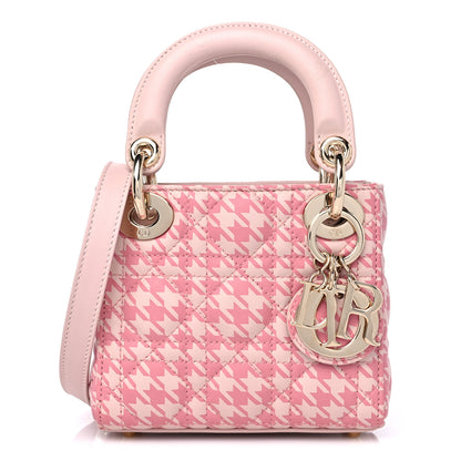 Christian Dior Lambskin Cannage Houndstooth Printed Micro Lady Dior Pink 1 of 8