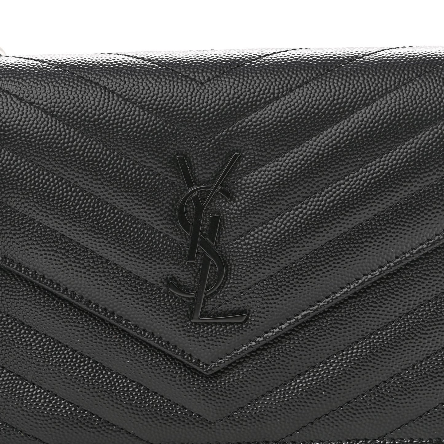 Grain De Poudre Matelasse Chevron Monogram Monochrome Envelope Chain Wallet Black