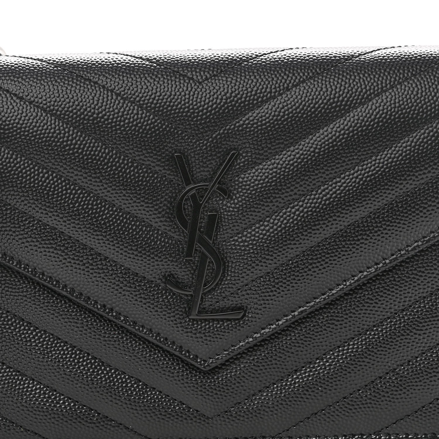 Saint Laurent Grain De Poudre Matelasse Chevron Monogram Monochrome Envelope Chain Wallet Black 7 of 9