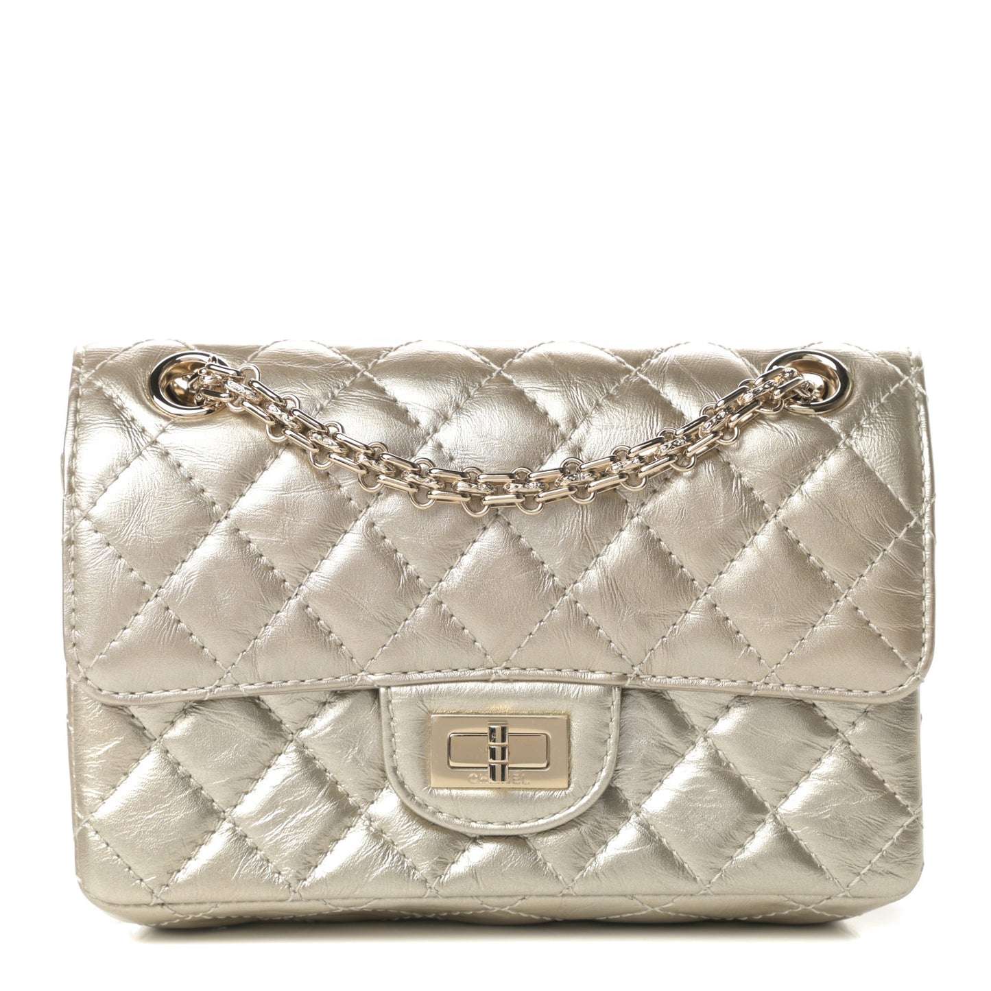 Metallic Aged Calfskin Quilted 2.55 Reissue Mini Flap Light Gold