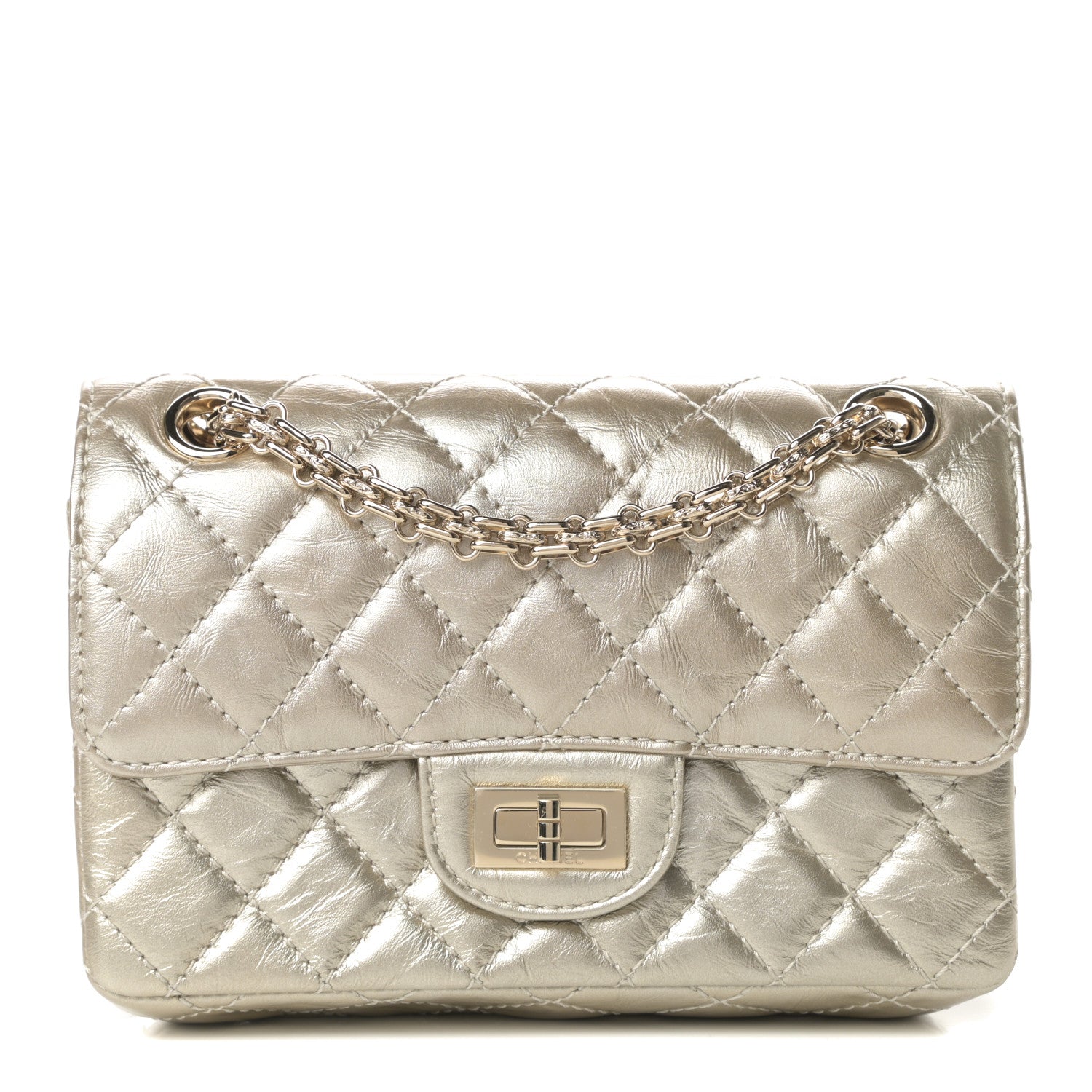 Chanel Metallic Aged Calfskin Quilted 2.55 Reissue Mini Flap Light Gold 1 of 12