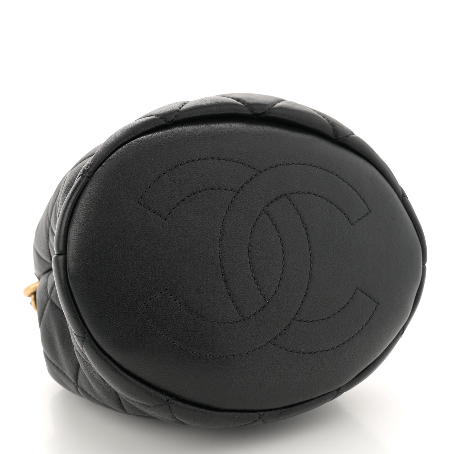Lambskin Quilted Pearl Crown Drawstring Bag Black