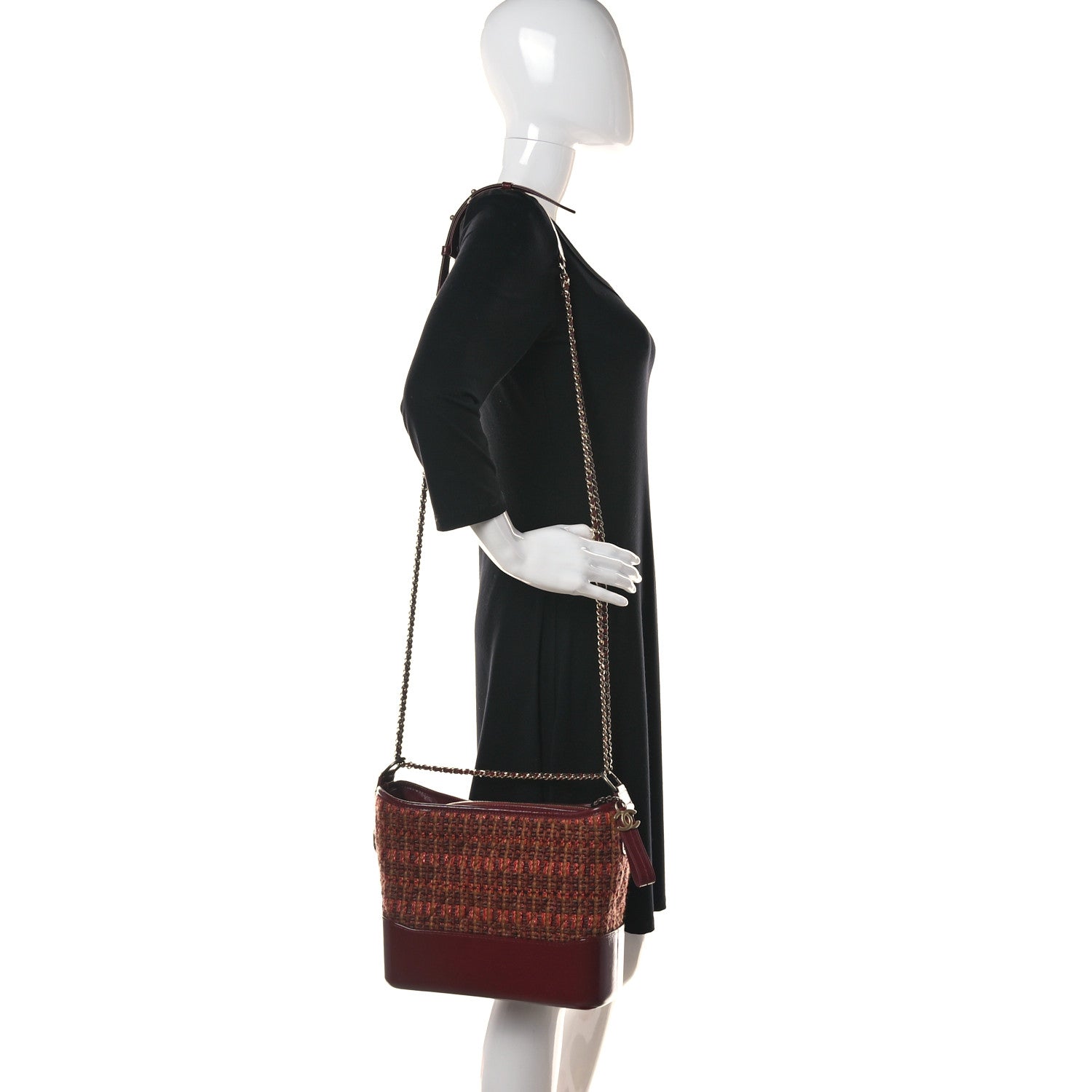 Chanel Tweed Calfskin Medium Gabrielle Hobo Burgundy 2 of 12