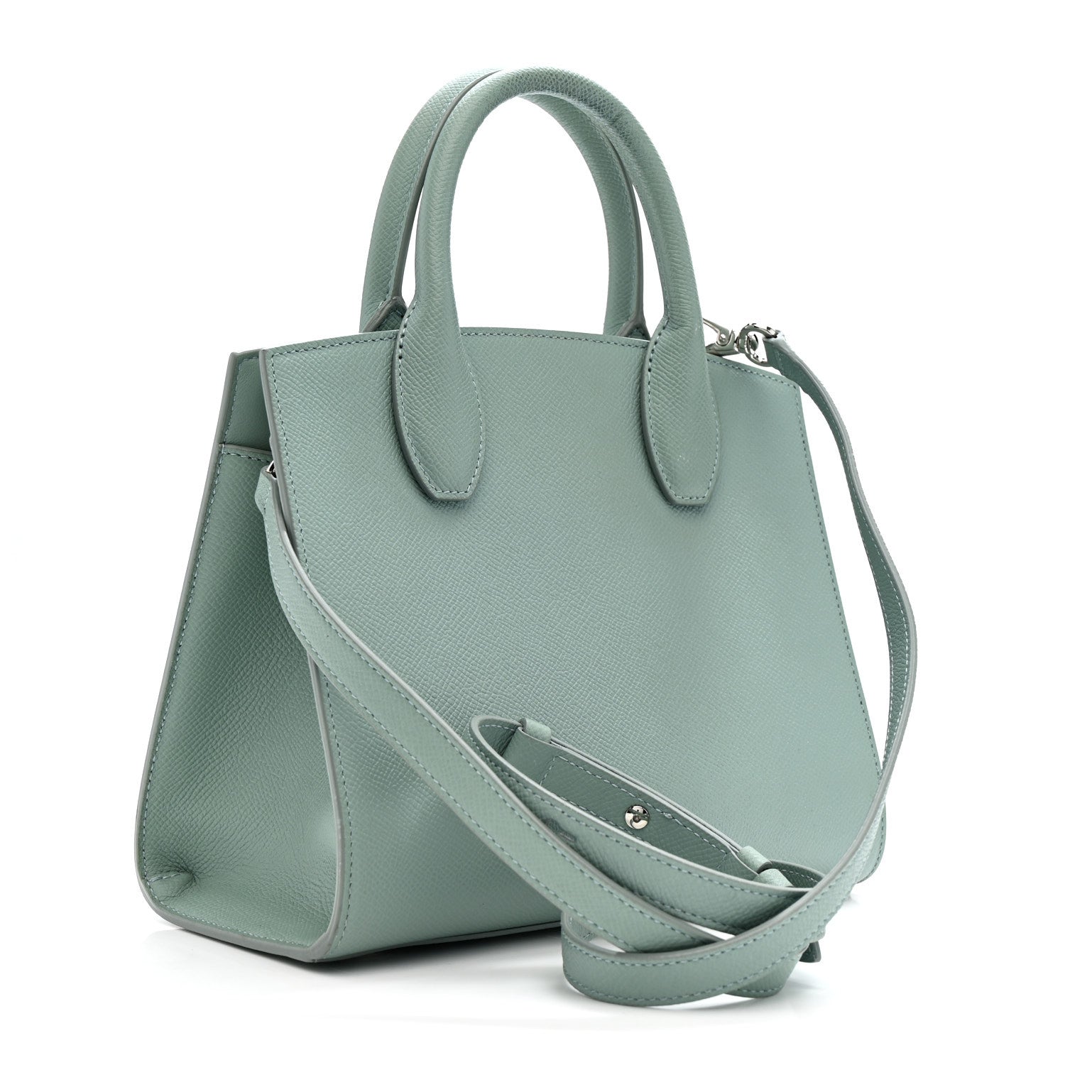 Salvatore Ferragamo Hammered Calfskin Small The Studio Box Bag Aqua Green 3 of 11