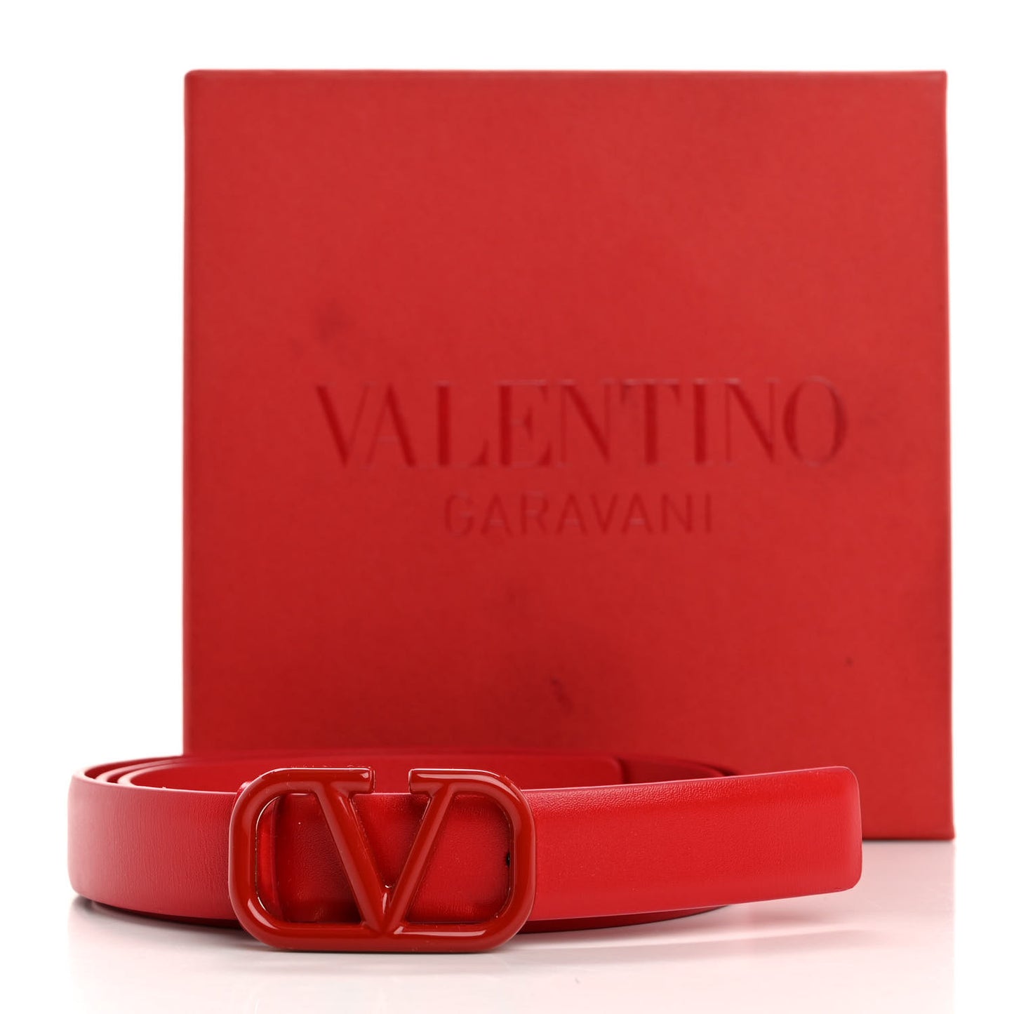 Glossy Calfskin Monochrome VLogo 20mm Belt 80 32 Rouge Pur