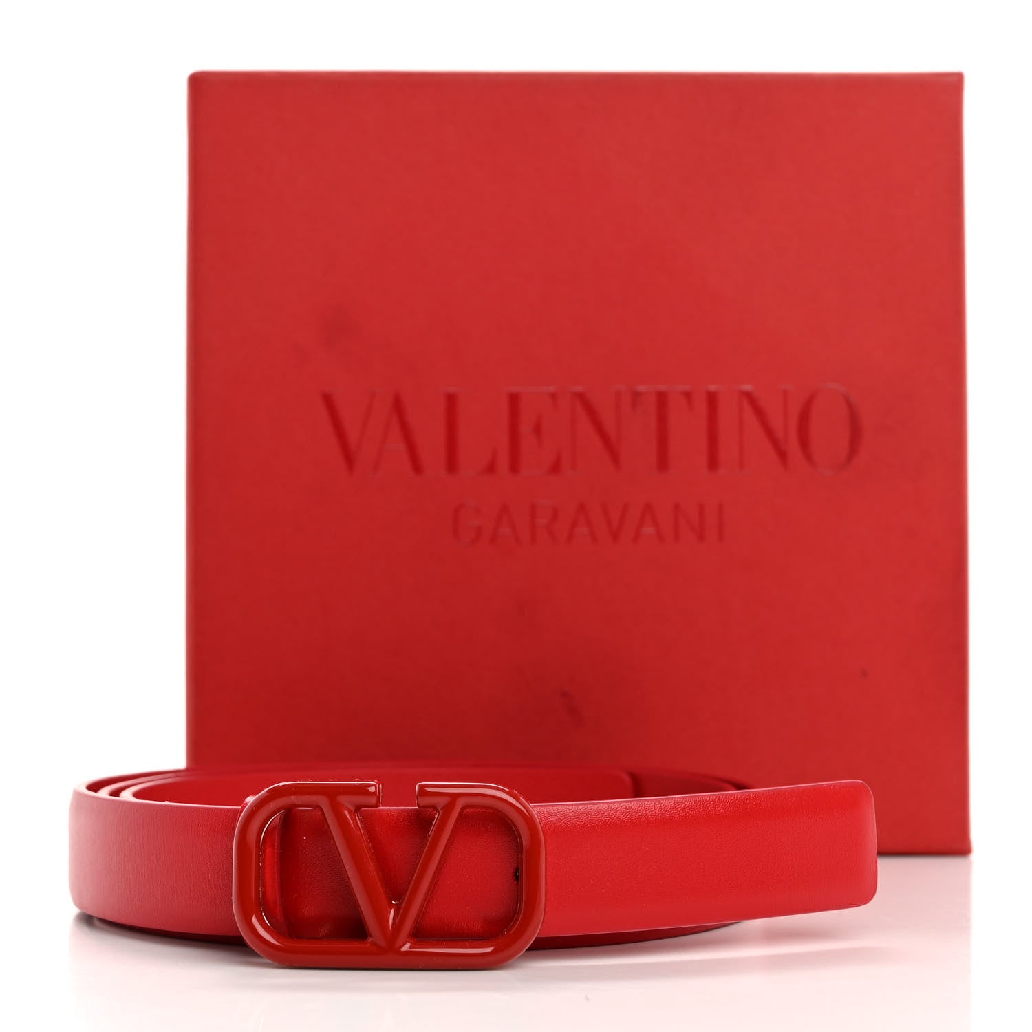 Valentino Garavani Glossy Calfskin Monochrome VLogo 20mm Belt 80 32 Rouge Pur 6 of 6