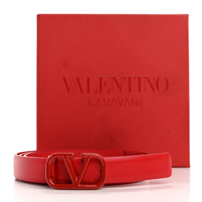 Valentino Garavani Glossy Calfskin Monochrome VLogo 20mm Belt 80 32 Rouge Pur 6 of 6